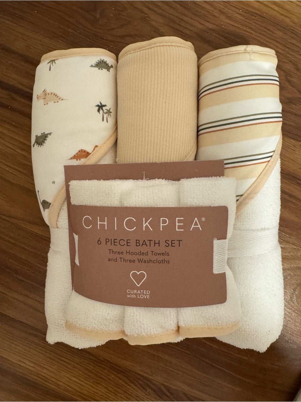 chick pea Cream and Tan 6-Piece Womenās Bath Set with Hooded Towels